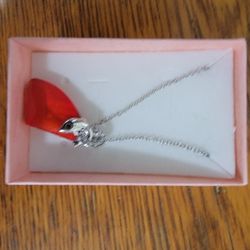 Brand New Silver Dolphin Pendant Necklace With Red Pendant 