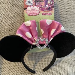 Disney Junior, mini headband with ears and pink bow and heart, diamonds, pink and white