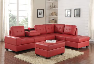 New Red Sectional Sofa with Storage Ottoman
