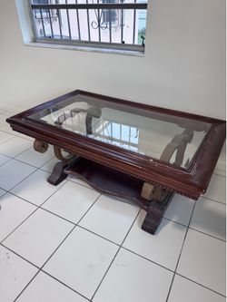 Vintage wood and glass table