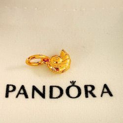 Genuine PANDORA x Disney Little Mermaid Enchanted Gold Shell Charm W/Pouch