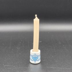 Tumbler Ceramic Blue And White Mini Candle Holder W/Candle