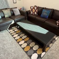 Living room furniture set - couch, loveseat, rug, coffee table