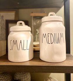 Rae Dunn “SMALL” and “MEDIUM” canister set