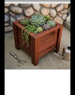 Custom Red-Stained Wood Planter Box