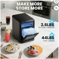 Nugget Ice Maker Countertop, 44lbs per Day Chewable Pebble Nugget Ice Machine with Touch Screen for Home, Kitchen, Office, Stainless Steel, Black