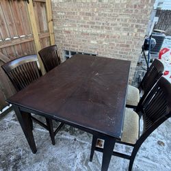 Pub Height Wooden Table And 4 Chairs