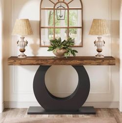 Rustic Wood Console Table with Circle Base
