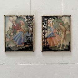 glass silhouettes Vintage reverse painted convex glass silhouettes