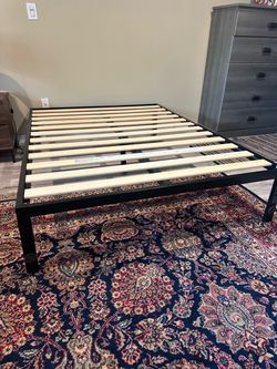 Queen Metal Platform Bed Frame with Wood Slats