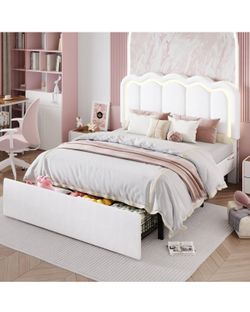Full size bed frame with LED lights white