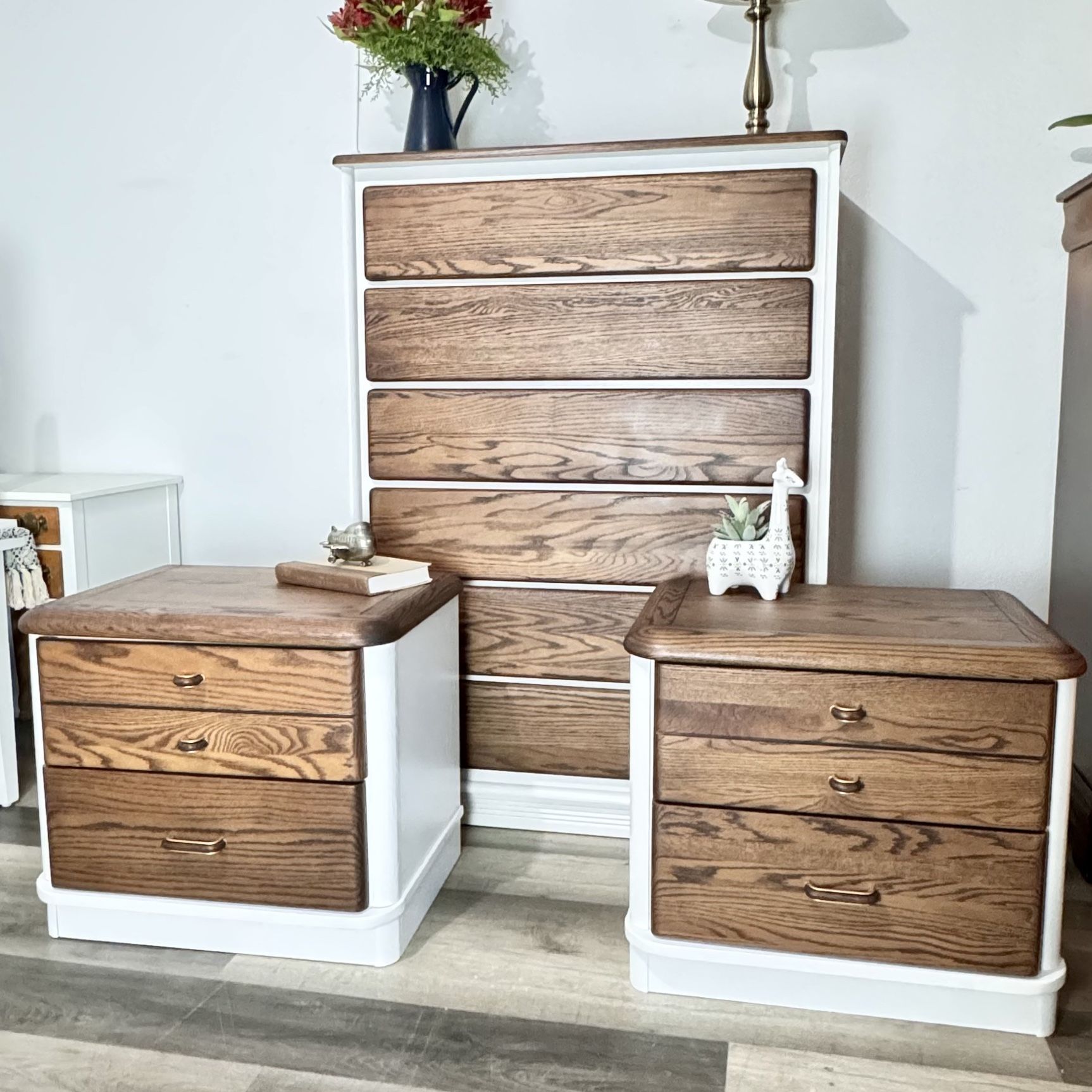 Dresser - 3 Pieces Tallboy Dresser + 2 Nightstands Beautiful Oak