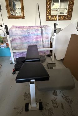 Home Gym- Bench, Bar, Rack , Preacher Curl & Weights