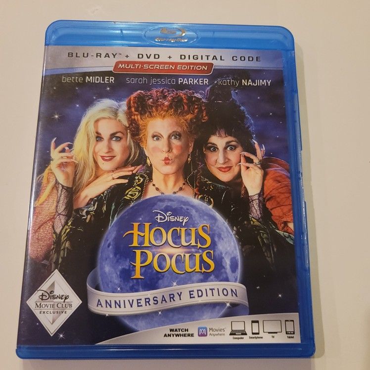 $6 DISNEY BLU RAY , HOCUS POCUS.  BLU RAY / DVD COMBO ONLY NO DIGITAL $6. OR TRADE FOR A MOVIE TITLE I DO NOT ALREADY OWN. 