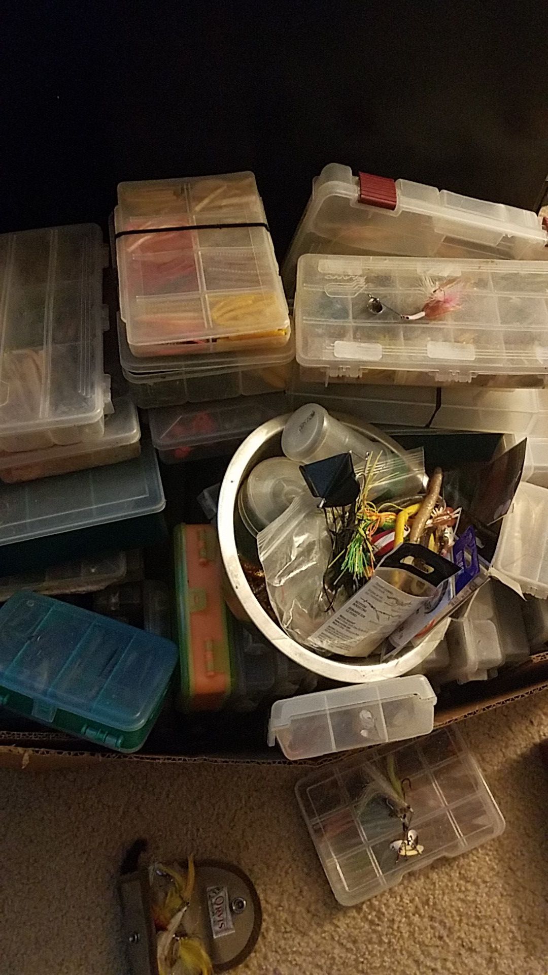 Huge lot of fishing jigs , worms , twisters ... to much to list