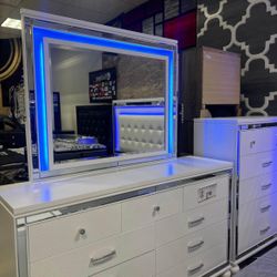 LED Lights , Bedroom Set , Nightstands, Dresser , 