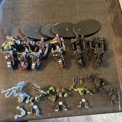 6 Ork bikers, assembled(sub assemblies) partially painted.