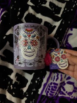 Sugar skull mug with keychain