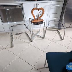 3 Pieces Set ,Two Chairs and Table Clear/Chrome .New!