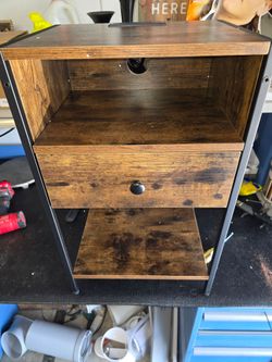 16 in W x 25.5 in H Rustic Brown/Black Engineered Wood Carbon Steel Rectangular Nightstand Integrated Storage Charging Station