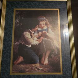 Framed Print of "Le leçon de tricot" (The knitting lesson"-  Emile Munier