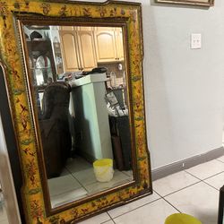Asian Themed Antique Wood Mirror 