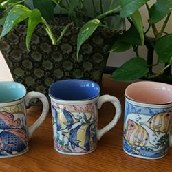 3 Colorful Fish Design Coffee/Tea Mugs By Takahashi