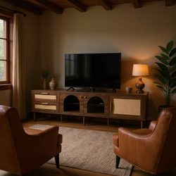 Calmera 71“ Rattan Media Console with Drawers and LED Light