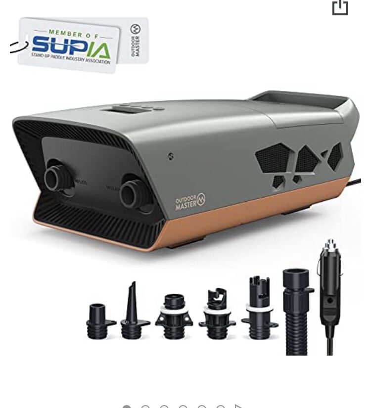 OutdoorMaster 20PSI High Pressure SUP Air Pump The Cachalot - Intelligent Dual Stage Inflation & Auto-Off, Deflation Function, 12V DC Car Connector fo
