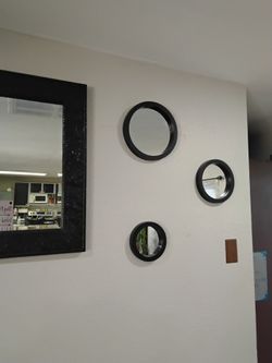 Set of 6 Round Black Wall Mirrors & large rectangular mirror