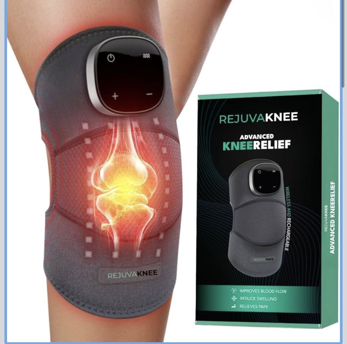 RejuvaKnee Triple Method Massager - The Official - Relief for Lymphedema & Knee Pain Heat Pad, Vibration & Compression Wrap in One, Knee Brace Massage
