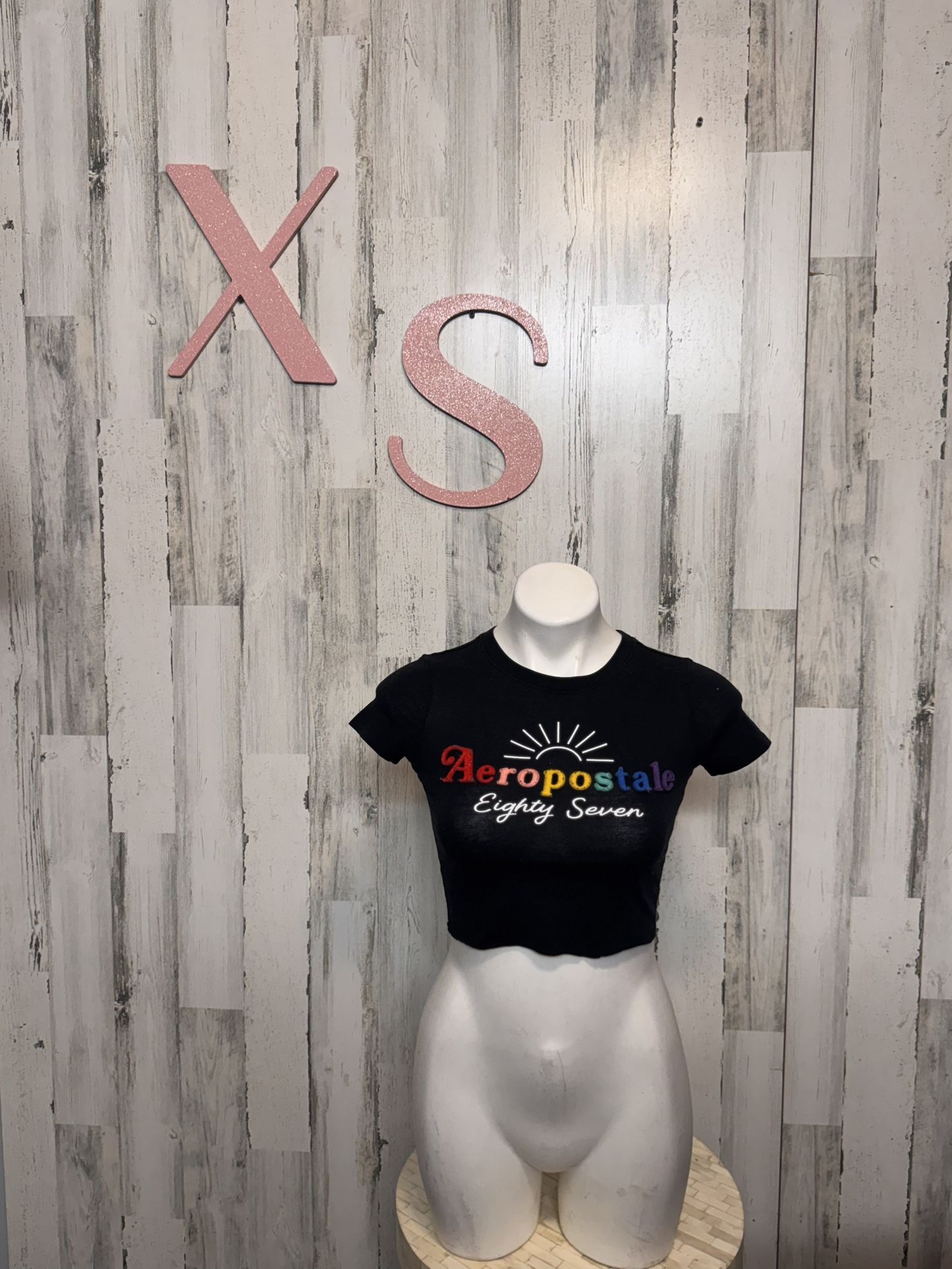 Aeropostale Black Rainbow Logo Crop Top XS
