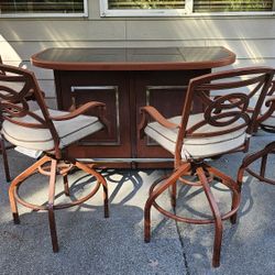 Outdoor Bar With 4 Chairs & Cushions