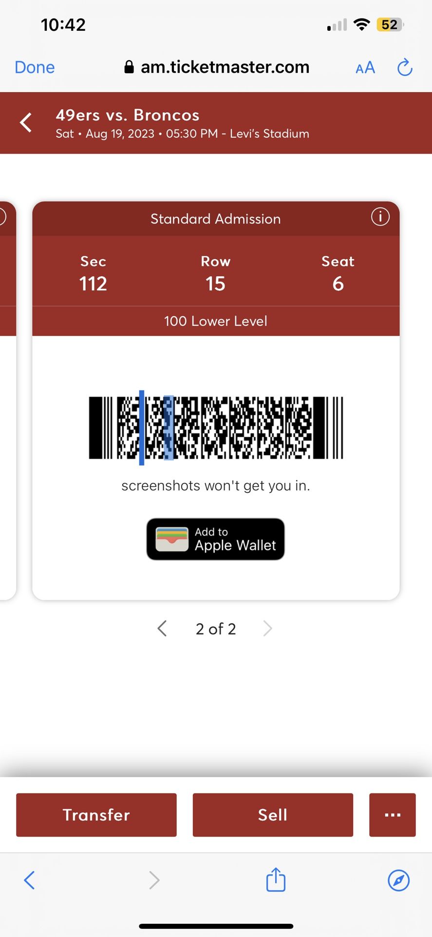 49ers Pre Season Tickets 8/19