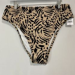Shade & Shore Animal Print Bikini Swim Bottom Tan & Black Size XL NWT