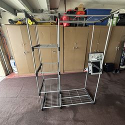Double Rod, freestanding closet, organizer, four tier, heavy duty, silver, upright storage and organization unit