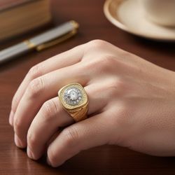 18k gold mens ring with 1ct lab diamond 