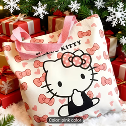 Hello Kitty Princess Themed Tote Bag - Spacious And Durable Canvas Handbag Featuring a Pink Bow And Heart Design, Ideal for Parties And Everyday Use