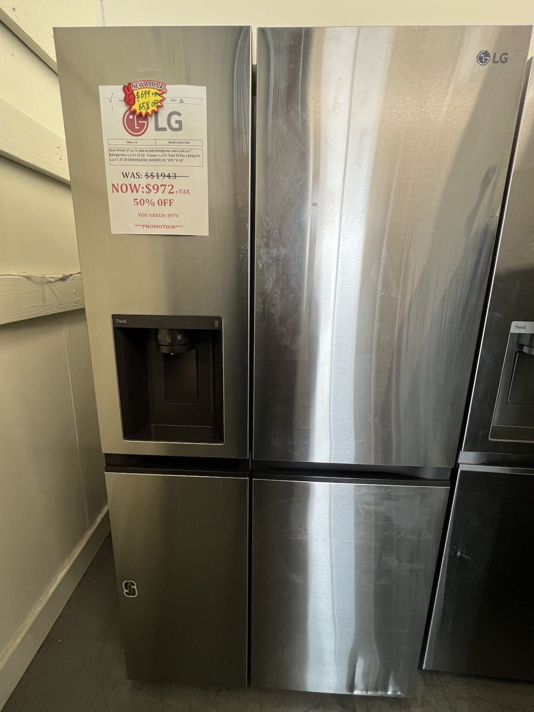 LG 27cu.ft. Side By Side Refrigerator With Craft Ice