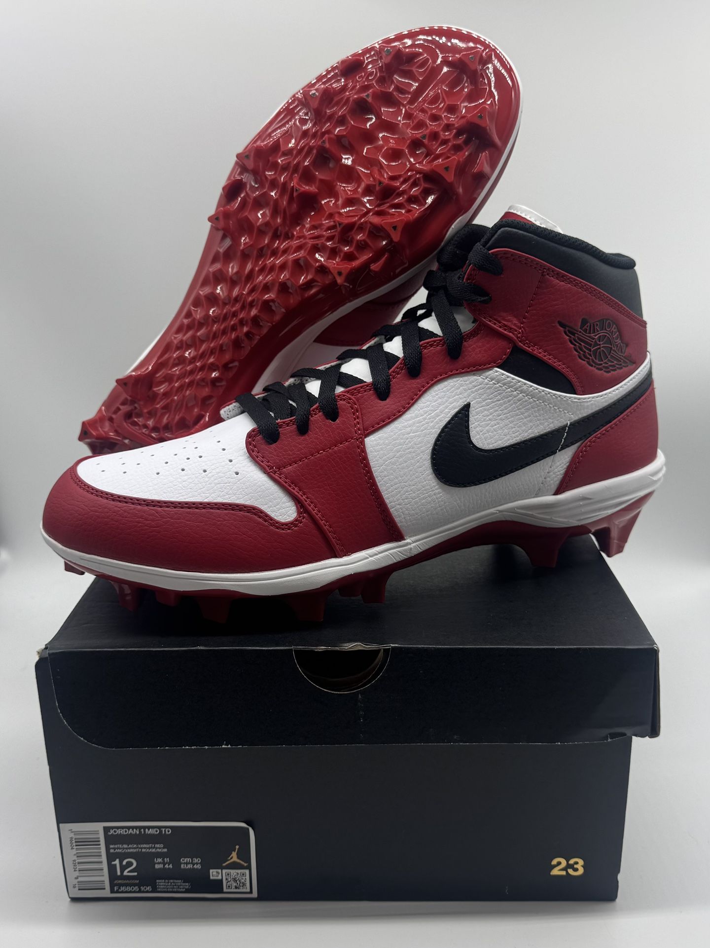 Nike Air Jordan 1 Mid TD Chicago Red FJ6805-106 Football Cleats Men’s 12 100% authentic. Brand new in box. The Nike Air Jordan 1 Mid TD Chicago Red