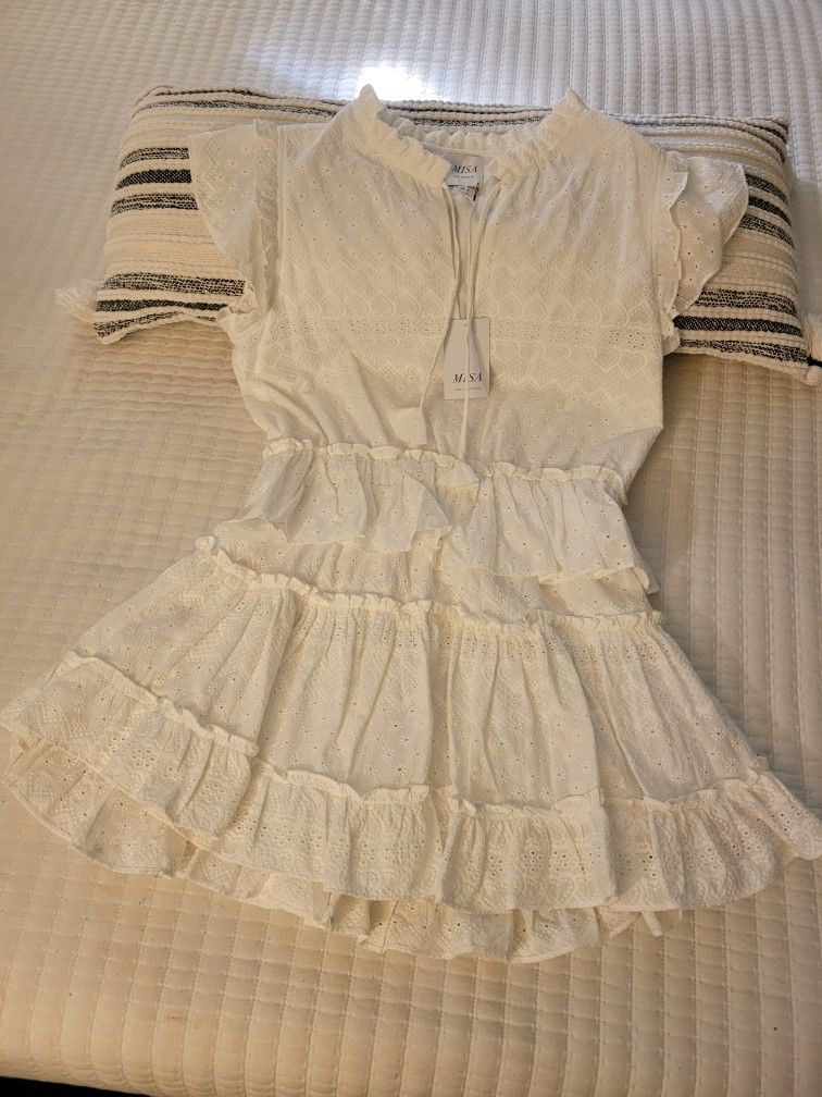 Misa Los Angeles White Ruffle Mini Dress