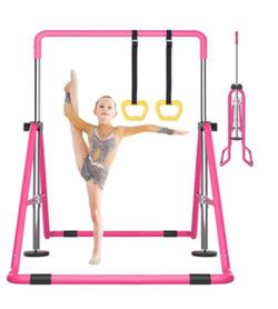 Kids Pink Gymnastics Bar with Gymnastic Rings