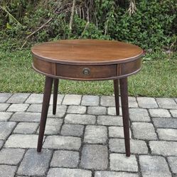 Single Drawer Dark Walnut Drum Table