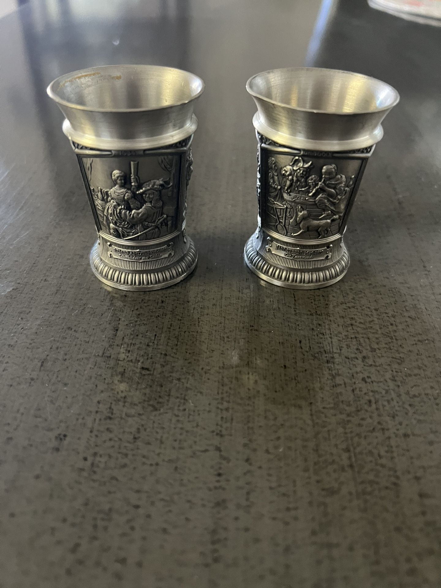 German Pewter Wine Cup Courtship 2.5
