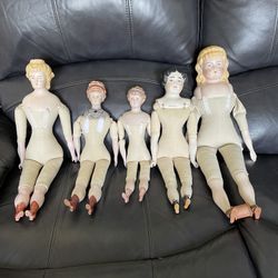 5 Vintage Porcelain Dolls