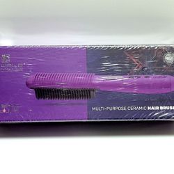 Royale USA Multi-Purpose Ceramic Hair Brush Straightener / Curler - Purple