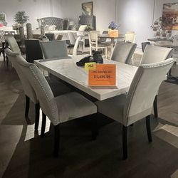 Black/white 7PC Dining Room Table Set