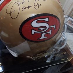 Joe Montana One Of One Signed Inscribed Super Joe Riddle Helmet In Display Case With Certificate Of Authenticity