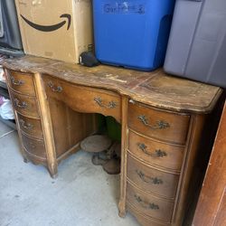 Antique Wooden Desk. Leather Top. Used. 