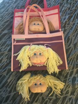 Rare Two VTG 1983 Cabbage Patch Kids Doll Canvas Satchel Bag Purse matching wallets